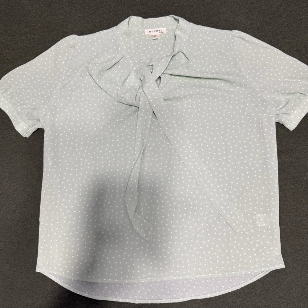 Monteau Mint Green Blouse with White Dots
